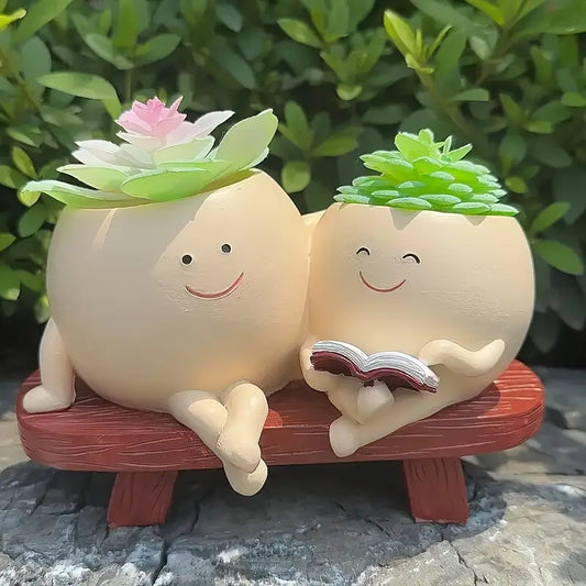 Cute Double Smile Planter on Bench