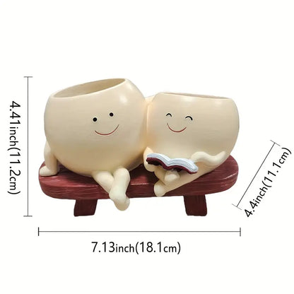 Cute Double Smile Planter on Bench