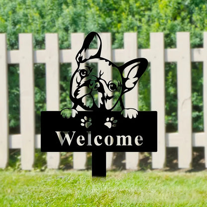 French Bulldog Silhouette Welcome Sign (Metal Garden Stake)