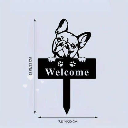 French Bulldog Silhouette Welcome Sign (Metal Garden Stake)