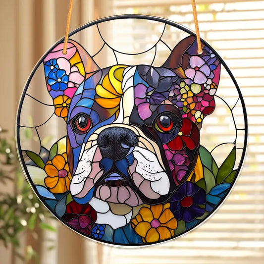 Vibrant French Bulldog Stained Acrylic Suncatcher